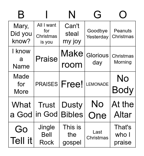 Christmas Music Bingo Card