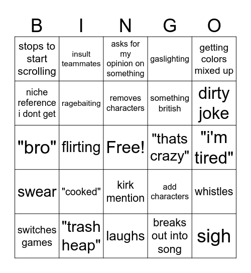gaming/drawing bingo Card