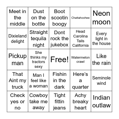 90’s COUNTRY Bingo Card
