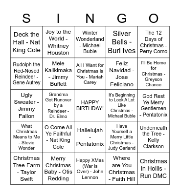 Christmas SINGO! Bingo Card