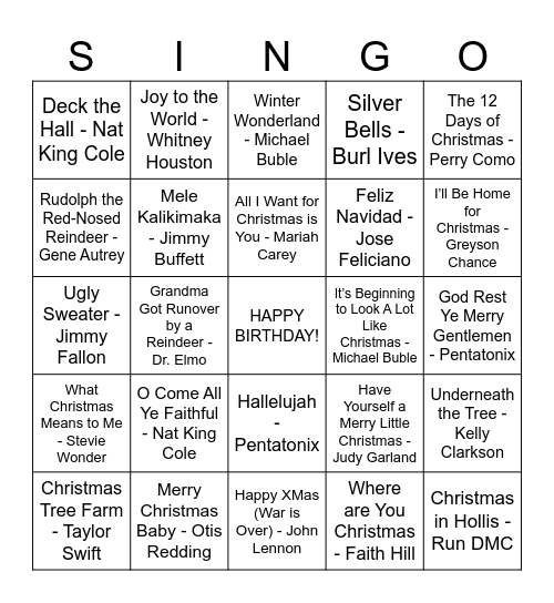 Christmas SINGO! Bingo Card