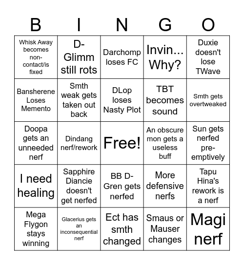 Delta Patch Bingo Card