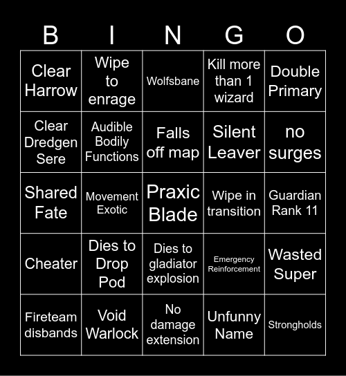 Equilibrium Bingo Card