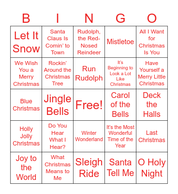 Holiday Song Bingo Card