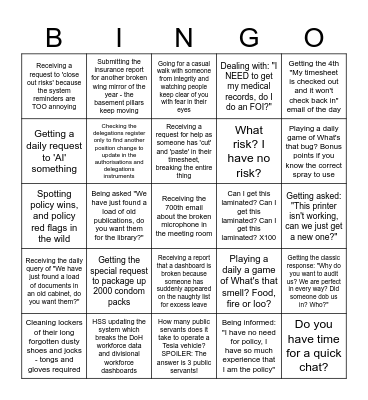Corporate Services Bingo Card