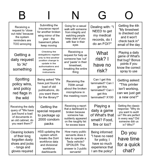 Corporate Services Bingo Card