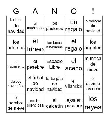 SPANISH NAVIDAD Bingo Card