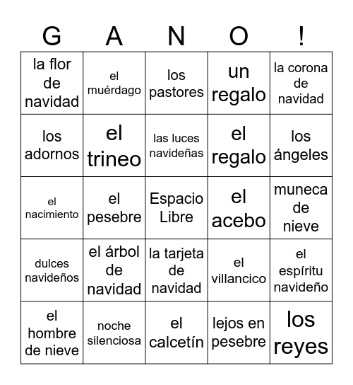 SPANISH NAVIDAD Bingo Card