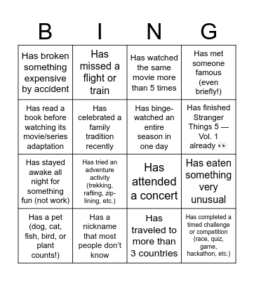 Human Bingo Card