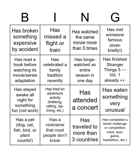 Human Bingo Card