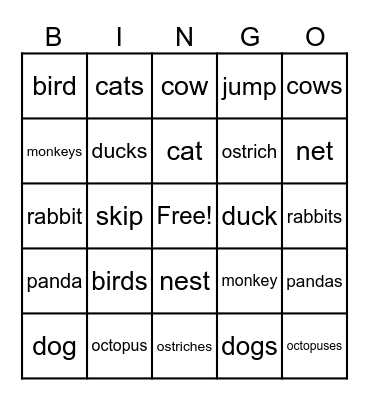 Phonics Bing Bingo Card