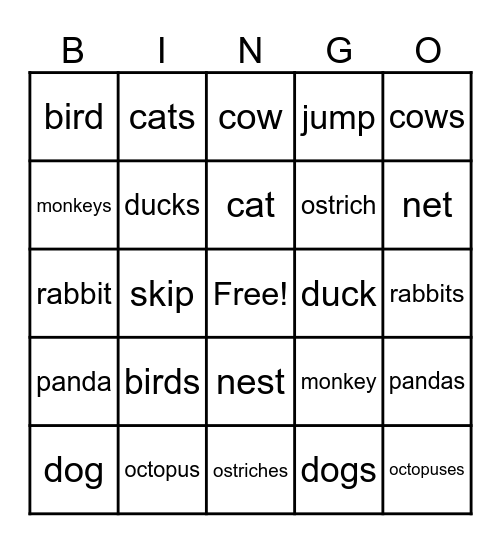 Phonics Bing Bingo Card