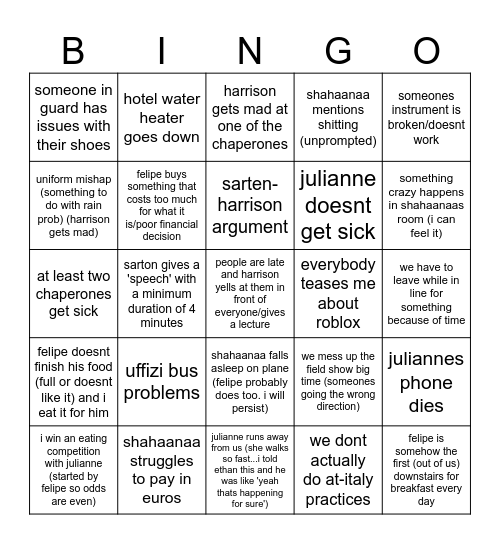 italy bingo (im getting that 15$) Bingo Card