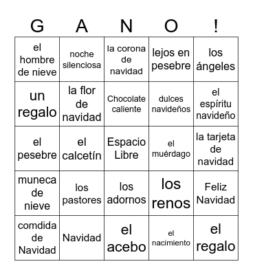 SPANISH NAVIDAD Bingo Card