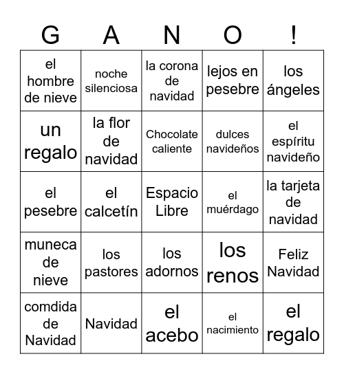 SPANISH NAVIDAD Bingo Card