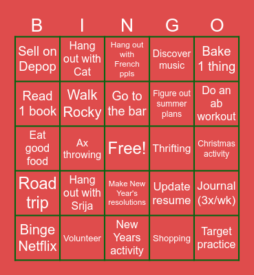 Winter Break Bingo Card
