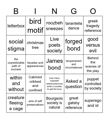 A Doll's House Bingo Card