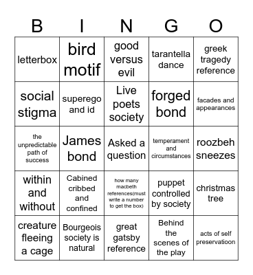 A Doll's House Bingo Card