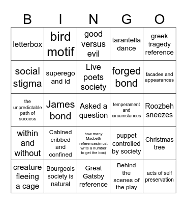 A Doll's House Bingo Card