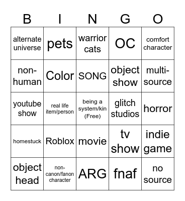 system/kin source Bingo Card