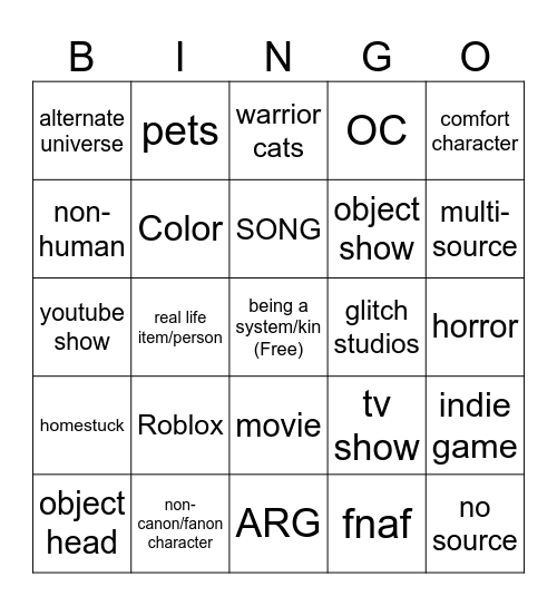 system/kin source Bingo Card
