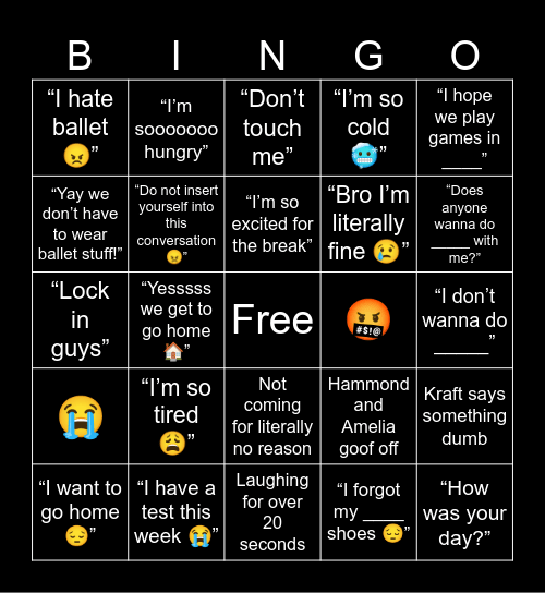 Last Week of Dance Bingo Card