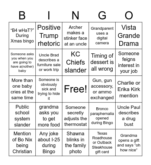 Shade Xmas 2025 Bingo Card