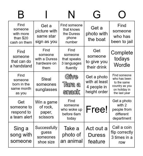 Duress Bingo Card