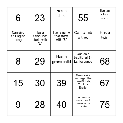 Number Bingo 1-75a Bingo Card