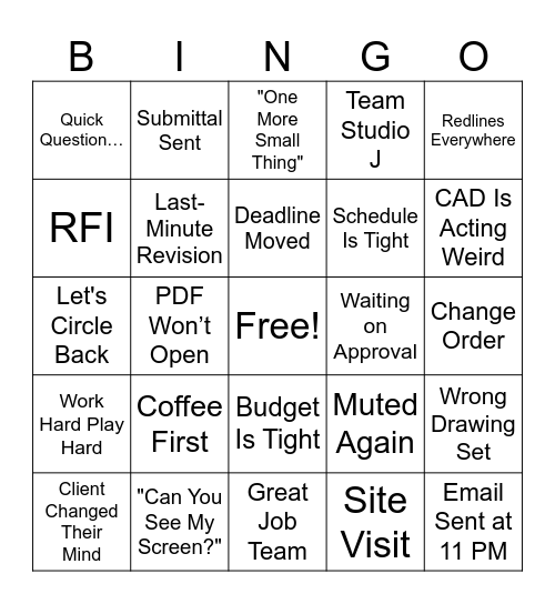 Studio J Bingo Card