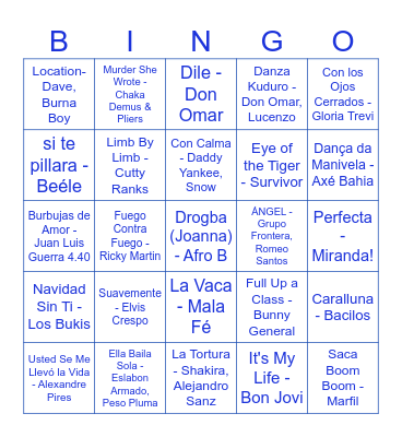 Bingo Musical Bingo Card