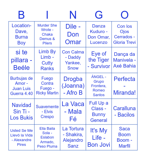 Bingo Musical Bingo Card