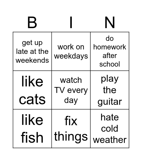 Make me say "yes" Bingo Card