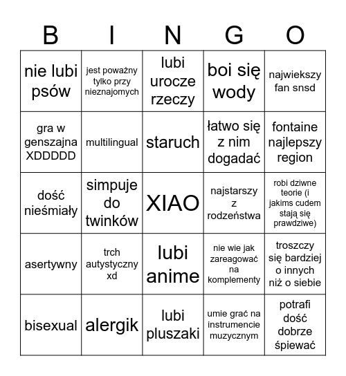XIAO Bingo Card