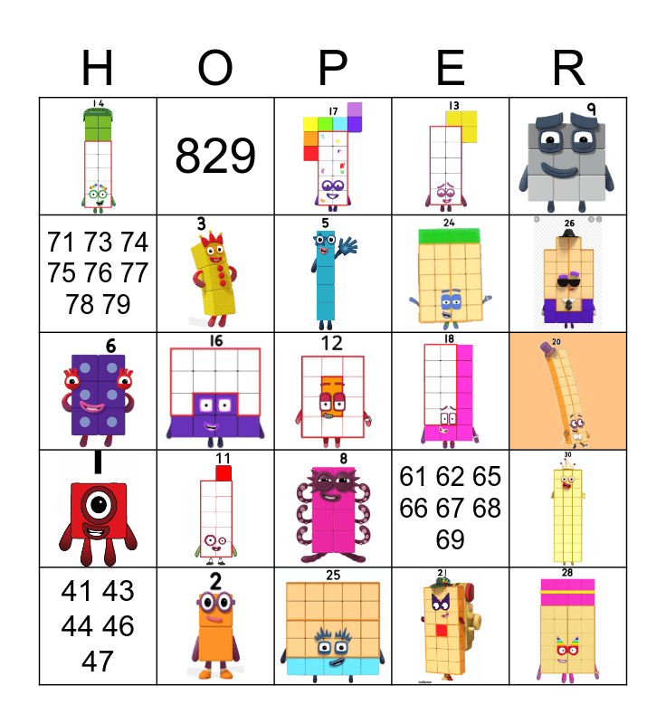 Number blocks Bingo Card