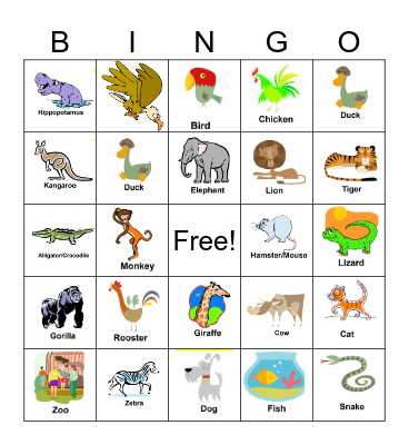 Animal Bingo Card