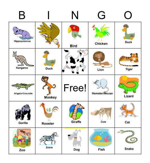 Animal Bingo Card