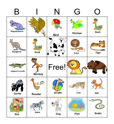 Animal Bingo Card