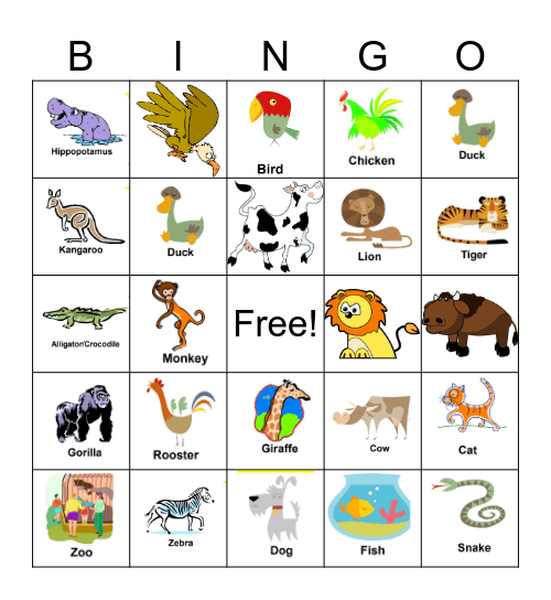 Animal Bingo Card