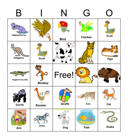 Animal Bingo Card
