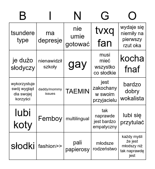 TAEMIN Bingo Card