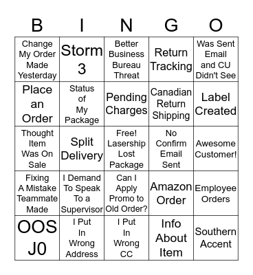 Christmas Customer Bingo Card