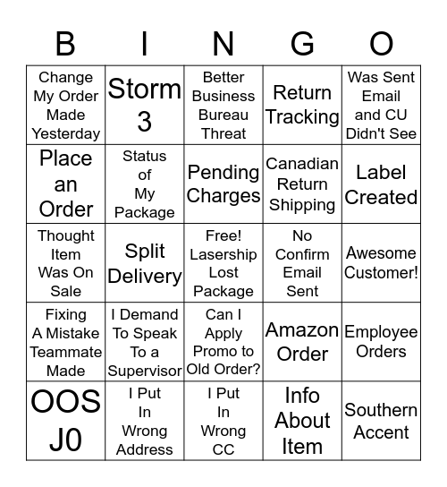 Christmas Customer Bingo Card