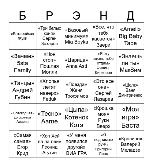 Муз Лото Bingo Card
