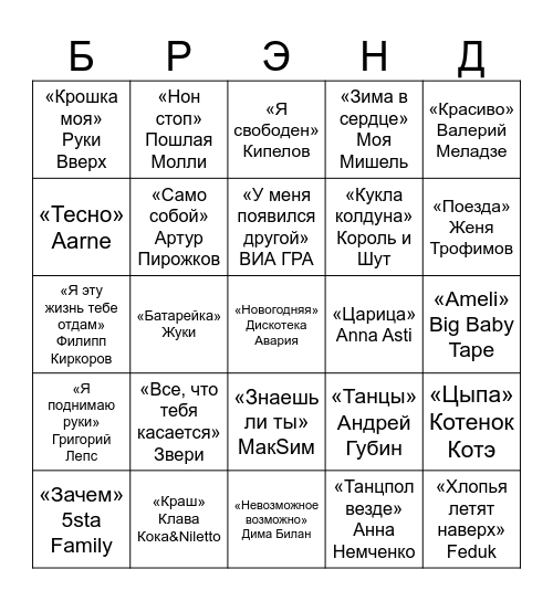 Муз Лото Bingo Card