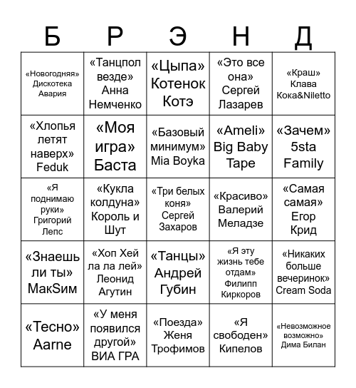 Муз Лото Bingo Card