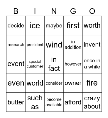 Untitled Bingo Card
