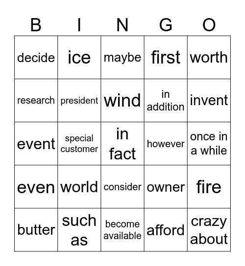 Untitled Bingo Card