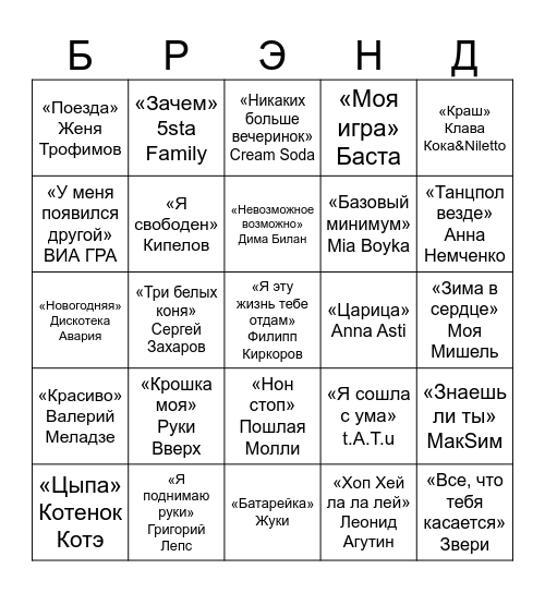 Муз Лото Bingo Card