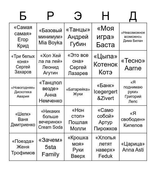 Муз Лото Bingo Card
